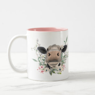 Tasse 2 Couleurs bisou de nez de vache fleurs aquarelle gris animal