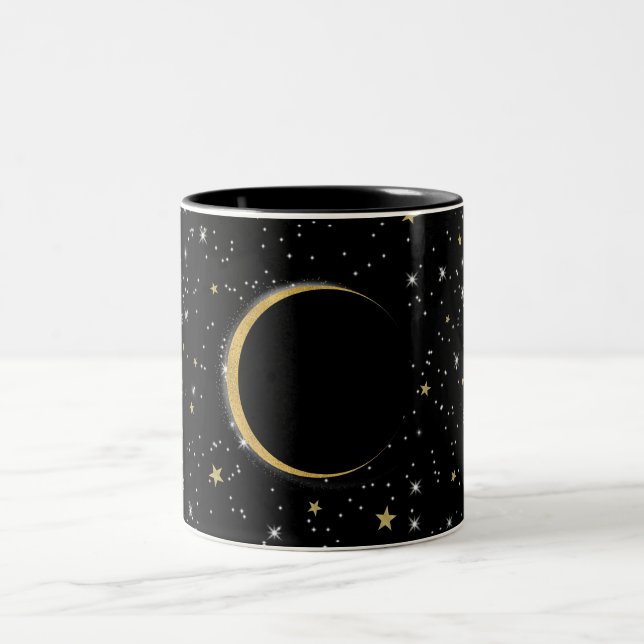 Tasse 2 Couleurs Black & Gold Céleste Lune Magique Lunaire Étoiles (Centre)