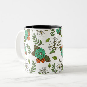 Tasse 2 Couleurs Blanc Rétro et Floral Vert