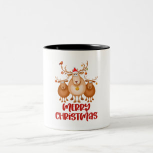 Tasse 2 Couleurs Blanc Rouge Brown Cute Reindeer Joyeux Noël
