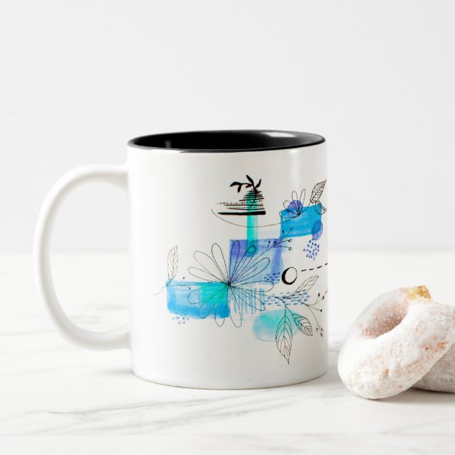 Tasse 2 Couleurs Bleu Abstrait Géométrique Bleu noir (Avec donut)