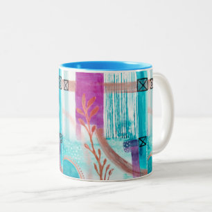 Tasse 2 Couleurs Bleu Abstrait Géométrique Rouge rose clair