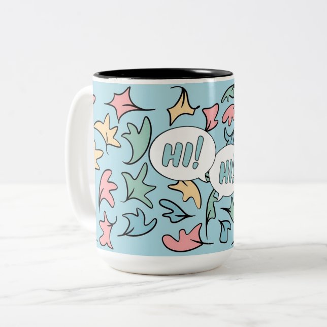 Tasse 2 Couleurs Bleu Feuille Pastel (Devant gauche)