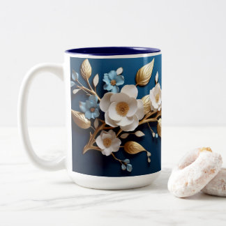 Tasse 2 Couleurs "Bleu floral délice café Mug"