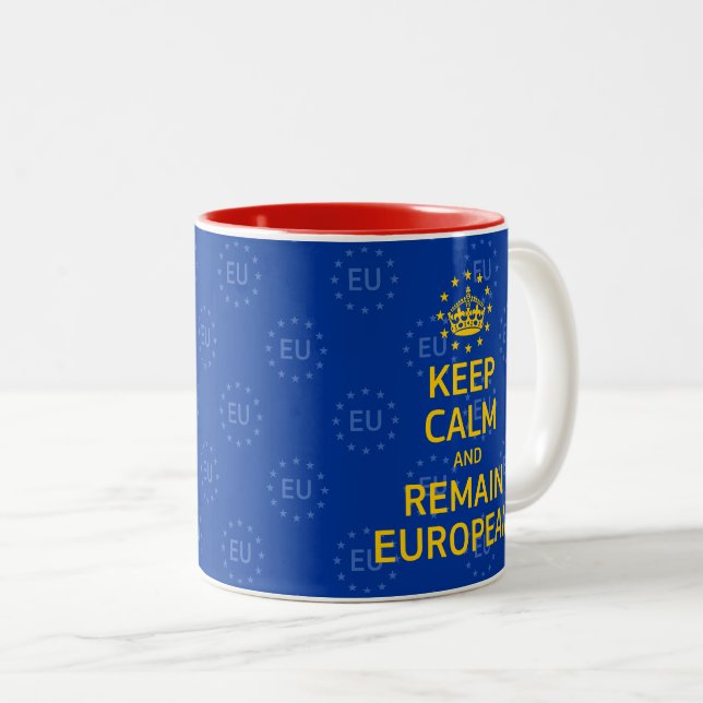 Tasse 2 Couleurs Bleu Jaune moderne Conserver calme Couronne Europe (Devant droit)