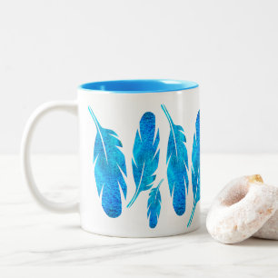 Tasse 2 Couleurs Blue boho feathers blue and gray