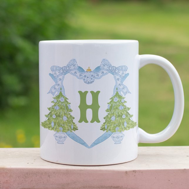 Tasse 2 Couleurs Blue Chinoiserie Arbre de Noël Monogram Crest (Créateur téléchargé)