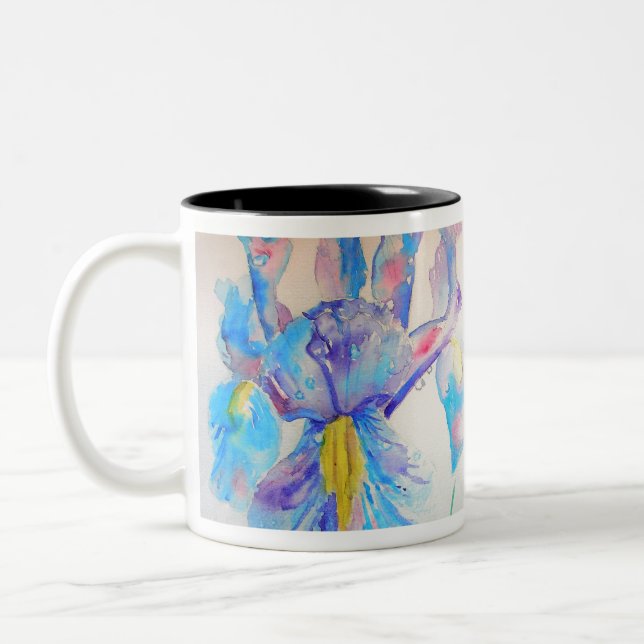 Tasse 2 Couleurs Blue Iris Art floral Aquarelle Design (Gauche)
