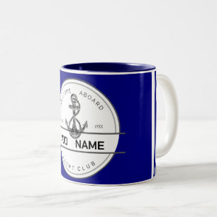 Tasse 2 Couleurs Blue Nautical Ancre yacht club bateau marina Nom
