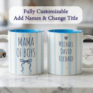 Tasse 2 Couleurs Blue Watercolor Stripes Mama of Boys & Kids Names