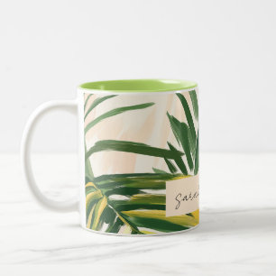 Tasse 2 Couleurs Boho Blush Green Tropical Palm Plage Feuille