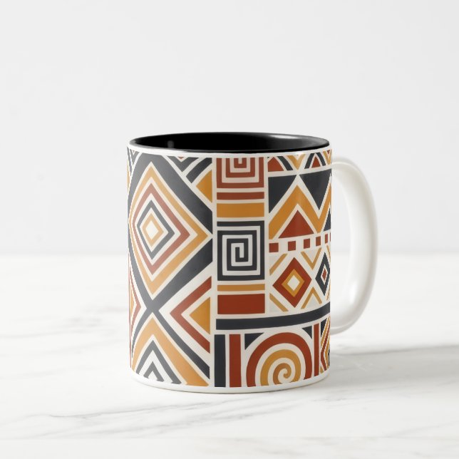 Tasse 2 Couleurs "Boho Geometric Pattern Mug, Earthy Tones Cup (Devant droit)