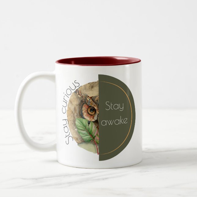 Tasse 2 Couleurs Boho Owl “Stay Awake” Art (Gauche)