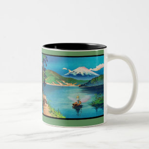 Tasse 2 Couleurs Bois de graveur japonais du mont Fuji - beau