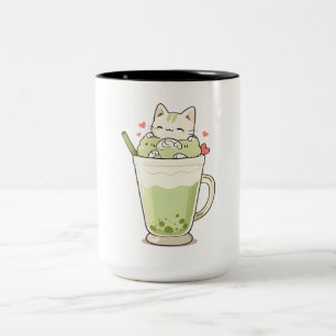 Tasse 2 Couleurs Boisson au matcha au lait et aux perles de tapioca