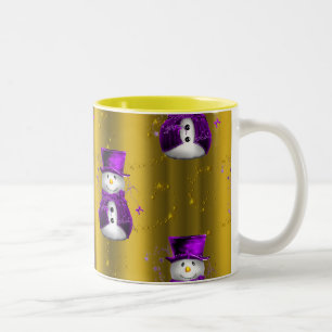 Tasse 2 Couleurs Bonhomme de neige pourpre sur Noël d'or