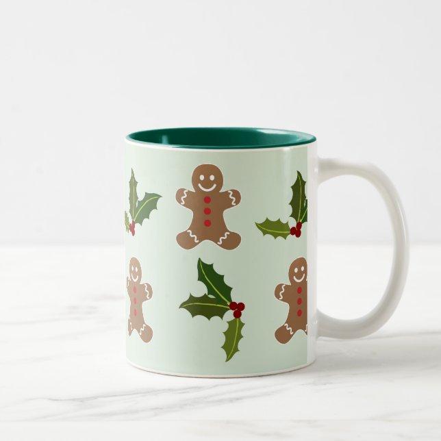 Tasse 2 Couleurs Bonhommes en pain d'épice et houx (Droit)