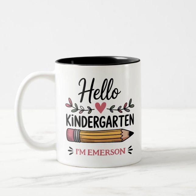 Tasse 2 Couleurs Bonjour maternelle personnalisé retour à l'école (Gauche)