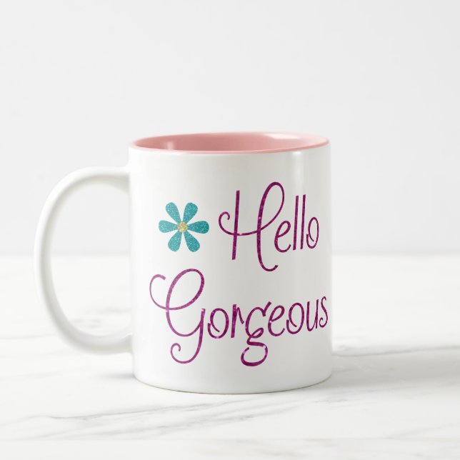 Tasse 2 Couleurs Bonjour merveilleuse fille mignonne Parties scinti (Gauche)