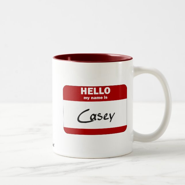 Tasse 2 Couleurs Bonjour mon nom est Casey (rouge) (Droit)