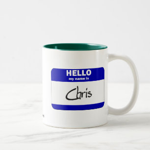 Tasse 2 Couleurs Bonjour mon nom est Chris (bleu)
