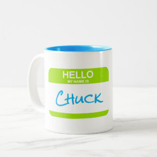 Tasse 2 Couleurs Bonjour Mon Nom Est CHUCK Nametag Green Blue Offic