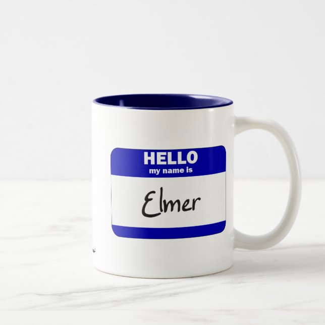 Tasse 2 Couleurs Bonjour mon nom est Elmer (bleu) (Droit)