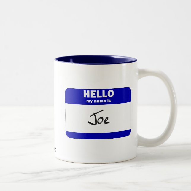 Tasse 2 Couleurs Bonjour mon nom est Joe (bleu) (Droit)