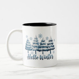 Tasse 2 Couleurs Bonjour Saison Hivernale Ambiance Arbres Flocons d