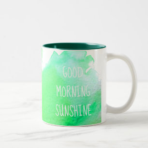 Tasse 2 Couleurs Bonjour soleil café citation verte