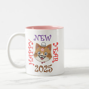 Tasse 2 Couleurs Bonne année 2025 avec un chat joyeux