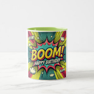 Tasse 2 Couleurs Bonne bande dessinée d'anniversaire Boom