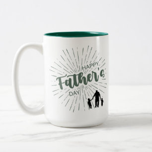 Tasse 2 Couleurs Bonne Fête des pères avec un homme et deux enfants