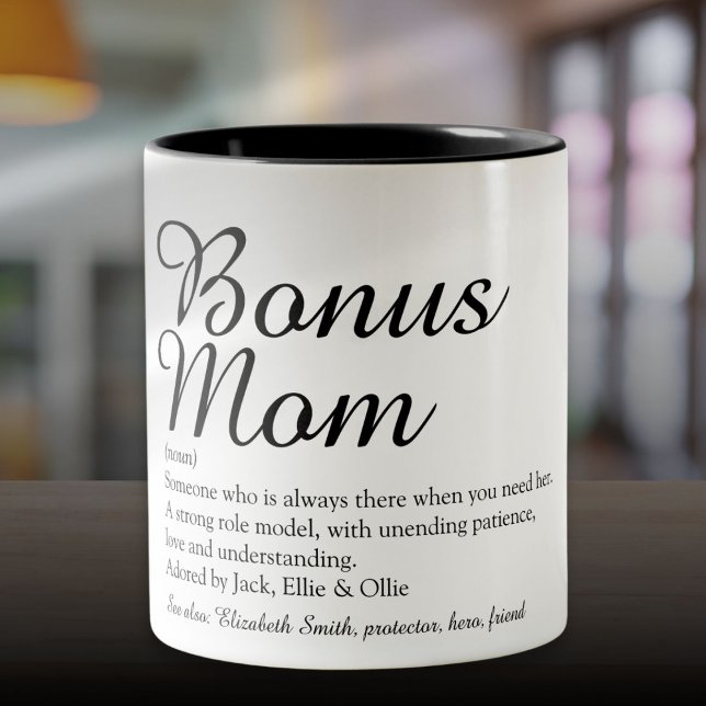 Tasse 2 Couleurs Bonus Mom Définition Citation Amusante élégante (Bonus Mom Definition Quote Fun Stylish Two-Tone Coffee Mug)