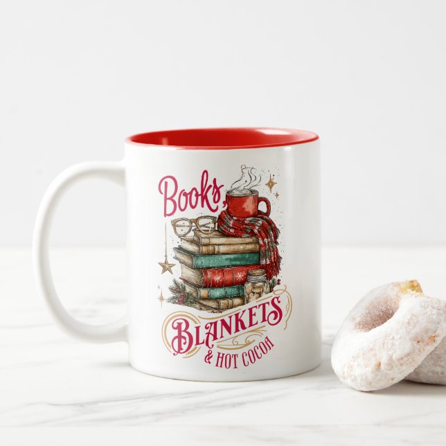 Tasse 2 Couleurs Books Blankets and Hot Cocoa  (Avec donut)
