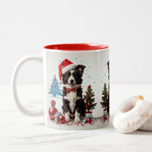 Tasse 2 Couleurs Bordure Collie Chien Santa Chapeau Noël laid Noël