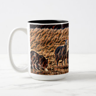 Tasse 2 Couleurs Bordure Collie Herding Sheep "Holding a Single"