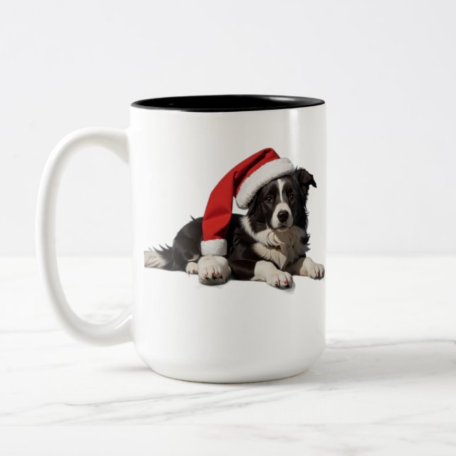 Tasse 2 Couleurs Bordure Collie Noël (Gauche)