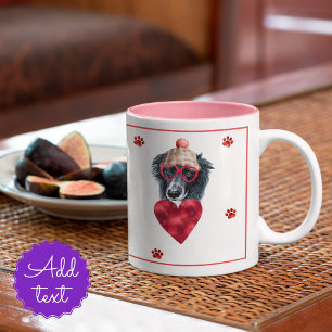 Tasse 2 Couleurs Bordure de Heart Paws Collie Valentine's Day Cadea