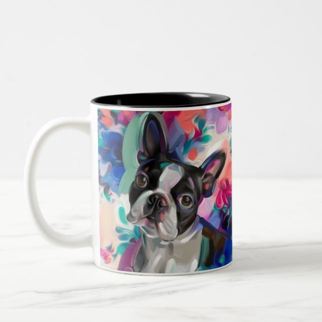 Tasse 2 Couleurs Boston Terrier Art Mug| turquoise (Gauche)