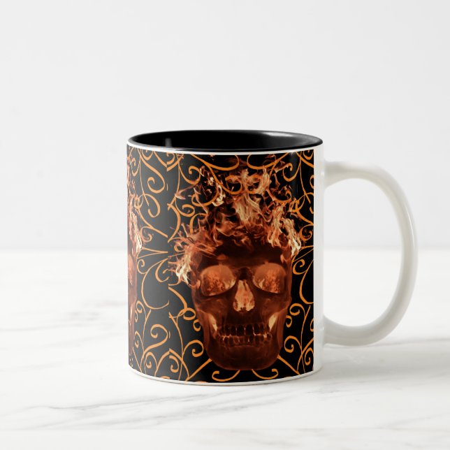 Tasse 2 Couleurs Boue crâne à flamme orange (Droit)