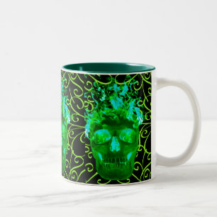 Tasse 2 Couleurs Boue crâne à flamme verte
