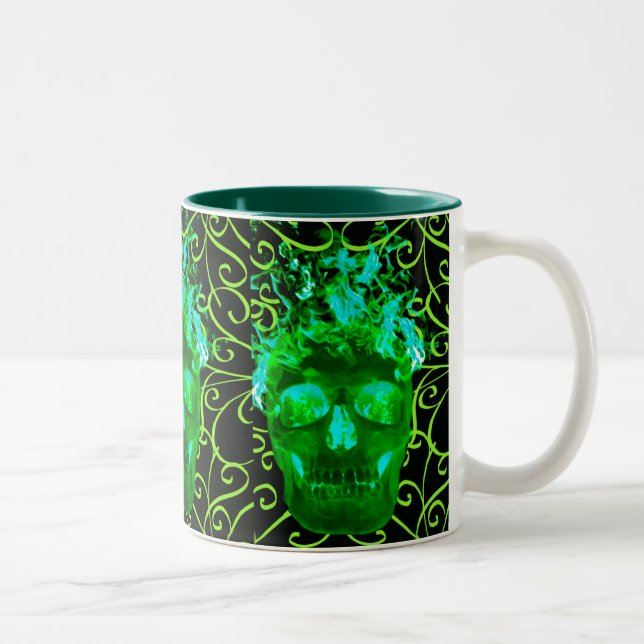 Tasse 2 Couleurs Boue crâne à flamme verte (Droit)