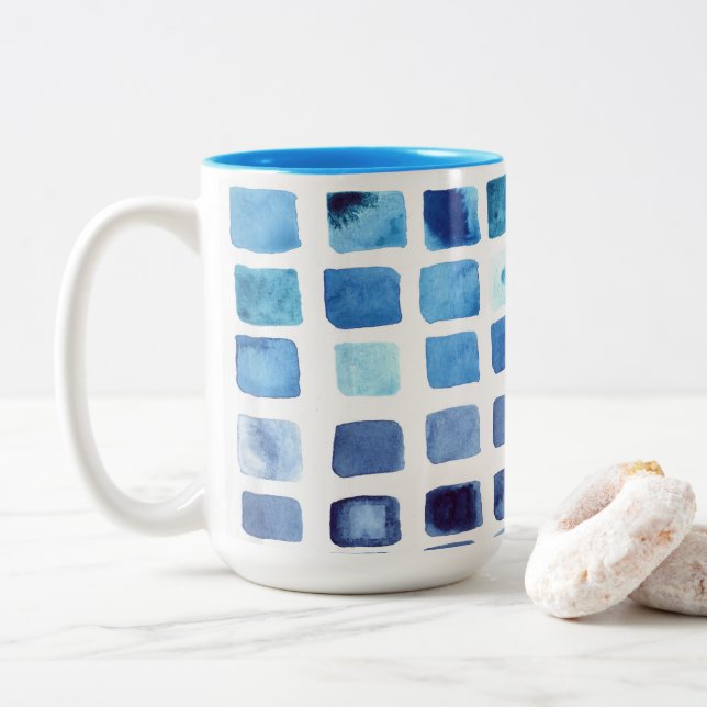 Tasse 2 Couleurs Boue d'aquarelle bleu (Avec donut)