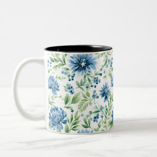 Tasse 2 Couleurs Boue de fleurs bleu aquarelle