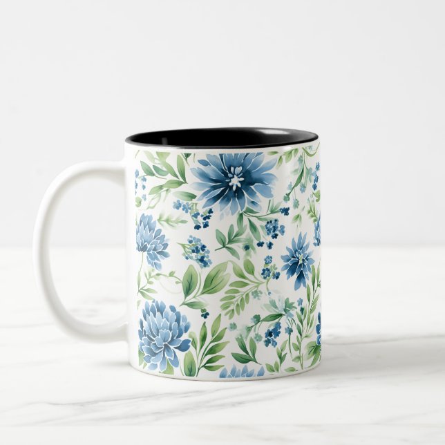 Tasse 2 Couleurs Boue de fleurs bleu aquarelle (Gauche)