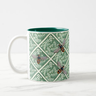Tasse 2 Couleurs Boug de café avec feuillage vert et abeilles