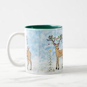 Tasse 2 Couleurs Boug de Noël des cerfs et des oiseaux