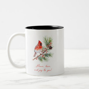 Tasse 2 Couleurs Boug de Noël du cardinal des oiseaux rouges