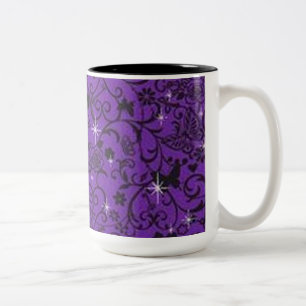 Tasse 2 Couleurs Bouge florale à papillon noir et pourpre